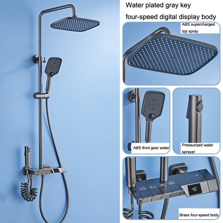 Piano Digital Display Full Copper Faucet Square Nozzle Shower Set, Color: Water Plating Gray 6104 - Shower Head by buy2fix | Online Shopping UK | buy2fix