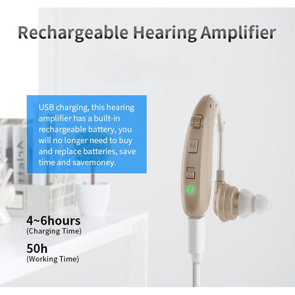 USB Charging Earhook Noise Reduction Hearing Aid Sound Amplifier(Silver) - Hearing Aids by buy2fix | Online Shopping UK | buy2fix