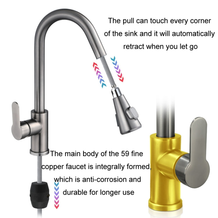 Kitchen Pull-out Universal Telescopic Hot & Cold Water Faucet, Specification: Copper Gray Plated - Faucets & Accessories by buy2fix | Online Shopping UK | buy2fix