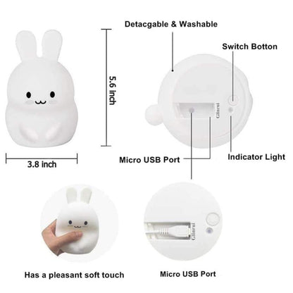 Rabbit Silicone Pat Night Light Children Gift Color Changing Lamp, Specification: Charging Remote Control - Night Lights by buy2fix | Online Shopping UK | buy2fix