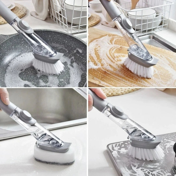 Kitchen Long Handle Automatic Liquid Filling Non-Stick Pan Scrubber Brush Cleaning Brush, Style: Brush+Sponge - Cleaning Tools by buy2fix | Online Shopping UK | buy2fix