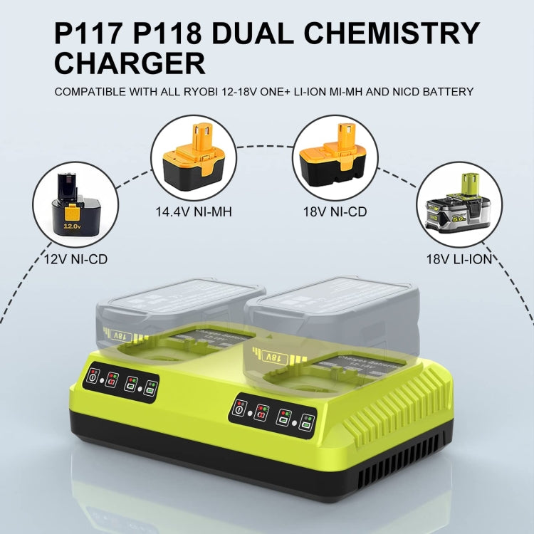 For RYOBI P108 / P117 12-18V Lithium Nickel Battery Dual Port Charger, Plug: US - Electric Saws & Accessories by buy2fix | Online Shopping UK | buy2fix