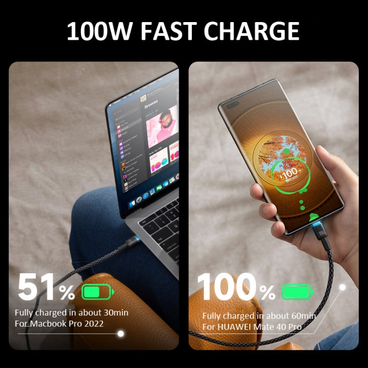 ROMOSS PD100W 5A Dual USB-C / Type-C Data Cable Mobile Phone Tablet  Fast Charging Cable With Light 1.2m(Black) - USB-C & Type-C Cable by ROMOSS | Online Shopping UK | buy2fix