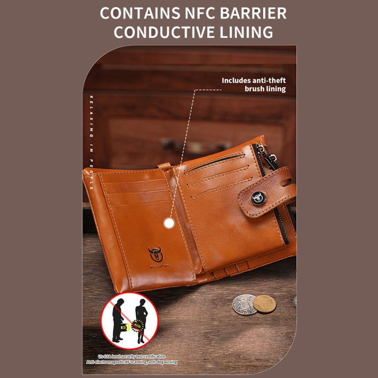 BULL CAPTAIN 088 RFID Anti-Theft Zipper Buckle Multi-Card Slot Cowhide Vertical Wallet(Coffee) - Antimagnetic RFID Package by BULL CAPTAIN | Online Shopping UK | buy2fix