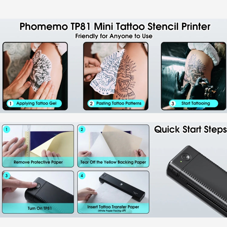Phomemo TP81 A4 Wireless Thermal Printer Tattoo Template Printer(Black) - Printer by Phomemo | Online Shopping UK | buy2fix