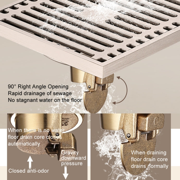 All Copper Brushed Anti-Odor Floor Drain Gravity Copper Core Bathroom Floor Drain, Specification: Square Fine Sculpture Single Use - Drain Strainers by buy2fix | Online Shopping UK | buy2fix