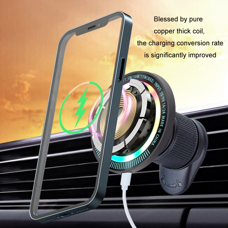 Magsafe 15W Magnetic Colorful Light Wireless Charging Mobile Phone Holder, Color: A9 Air Outlet Silver - Wireless Charger Holders by buy2fix | Online Shopping UK | buy2fix