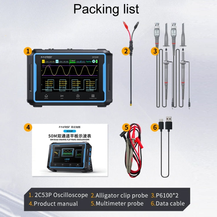 FNIRSI 2C53P Dual Channel Flat Panel Digital Oscilloscope Multimeter Signal Generator 3 In 1(Black) - Digital Multimeter by FNIRSI | Online Shopping UK | buy2fix