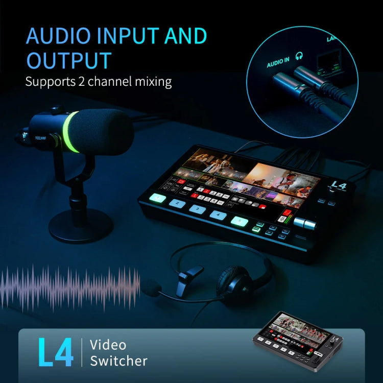 FEELWORLD L4 Multi-Camera Video Mixer Switcher 10.1" Touch Screen USB 3.0 Fast Streaming(US Plug) - On-camera Monitors by FEELWORLD | Online Shopping UK | buy2fix