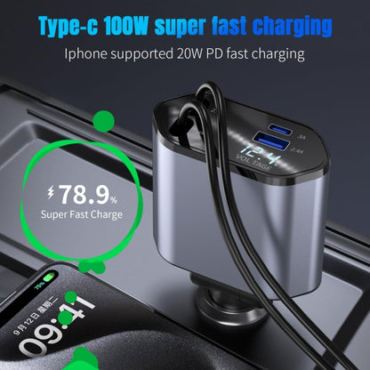 4-In-1 120W Multifunctional USB Retractable Dual-Line Digital Display Car Fast Charger(8 Pin + Type-C) - Car Charger by buy2fix | Online Shopping UK | buy2fix