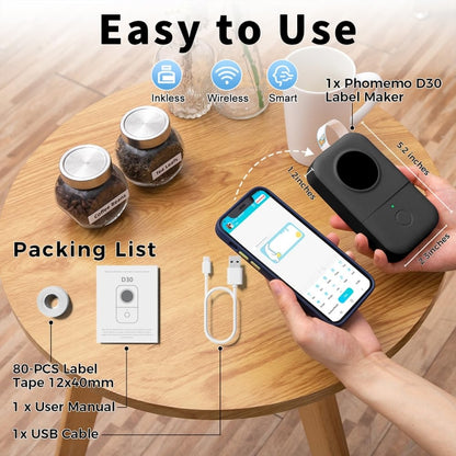 Phomemo D30 Thermal Label Printer Portable Bluetooth Mini Label Maker Machine With 3 Rolls Paper White - Printer by Phomemo | Online Shopping UK | buy2fix