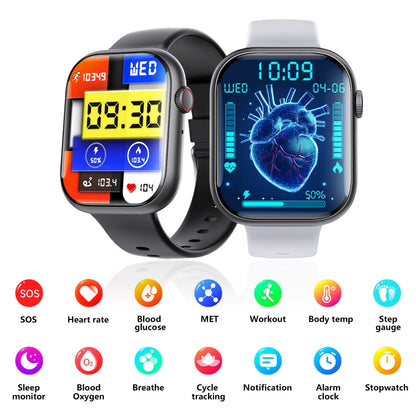 F70  2.1 Inch Screen Smart Watch With Blood Sugar/Blood Oxygen Monitoring /SOS Alarm/100+ Sports Modes, Color: Black Brown Leather - Smart Watches by buy2fix | Online Shopping UK | buy2fix