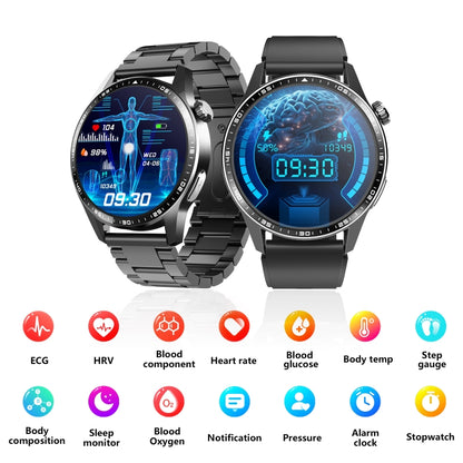 F400  1.55 Inch Screen Smart Watch Support ECG/ Blood Oxygen / Blood Sugar / 150+ Sports Mode, Color: Black Brown Leather - Smart Watches by buy2fix | Online Shopping UK | buy2fix