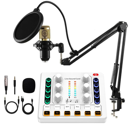 M8 Recording And Singing Live Bluetooth Sound Card Set, Color: White+Gold Cantilever - Live Sound Effects Processors by buy2fix | Online Shopping UK | buy2fix