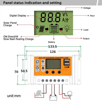 30A 12V/24V Simple Solar Controller Light Time Control Solar Panel Regulator Controller With USB - Others by buy2fix | Online Shopping UK | buy2fix