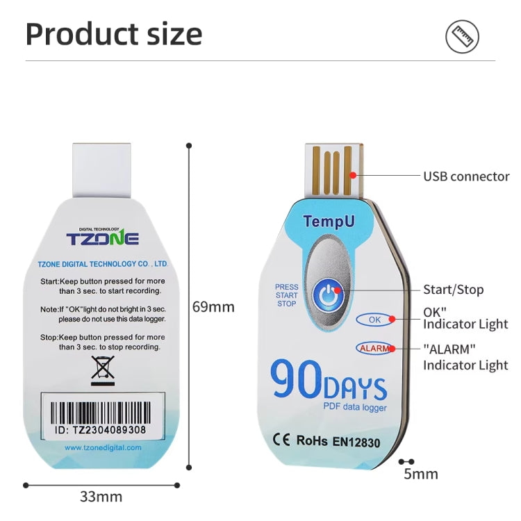 TempU Disposable Temperature Recorder For Cold Chain Transport Vehicles(60 Days) - Thermostat & Thermometer by TempU | Online Shopping UK | buy2fix