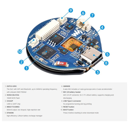 Waveshare 26959 ESP32-S3 1.28inch LCD Development Board, 32-Bit LX7 Dual-Core Processor With Touch - LCD & LED Display Module by Waveshare | Online Shopping UK | buy2fix