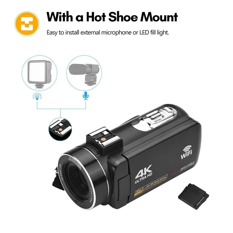 4K  Digital Video Camera 3 Inch IPS Touch Screen 56MP 18X Digital Zoom WiFi Camcorder, Spec: Set 3 - Video Cameras by buy2fix | Online Shopping UK | buy2fix