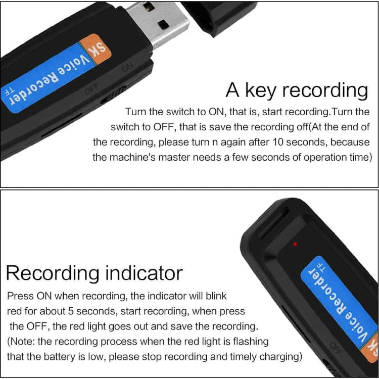 SK001 Rechargeable U-Disk Portable USB Voice Recorder, No Memory (Black) - U-Disk Recorder by buy2fix | Online Shopping UK | buy2fix