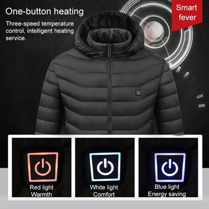 USB Heated Smart Constant Temperature Hooded Warm Coat for Men and Women (Color:Blue Size:XXXXL) - Down Jackets by buy2fix | Online Shopping UK | buy2fix