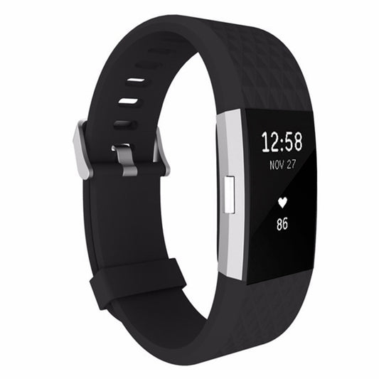 For Fitbit Charger 2 Bracelet Watch Diamond Texture TPU Watch Band, Full Length: 23cm(Black) - Watch Bands by buy2fix | Online Shopping UK | buy2fix