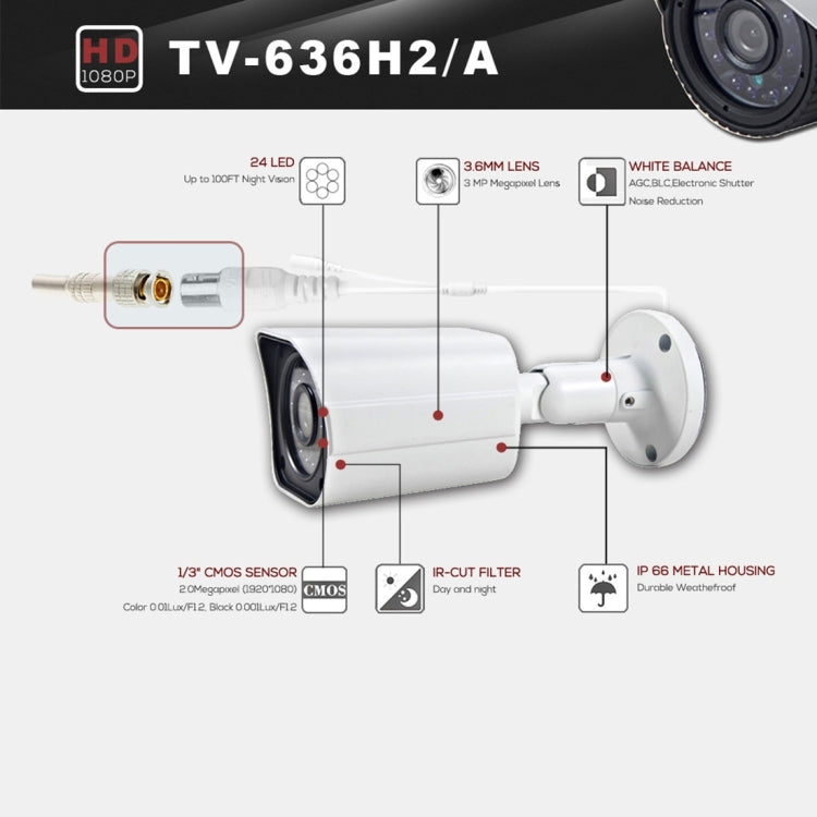 636A CE & RoHS Certificated Waterproof  3.6mm 3MP Lens AHD Camera with 24 IR LED, Support Night Vision & White Balance - Security by buy2fix | Online Shopping UK | buy2fix