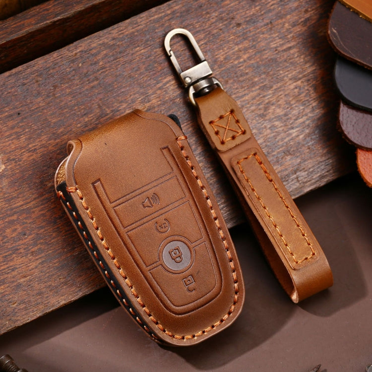 For Ford F-150 4-button C072 Car Key Leather Protective Case (Brown) - In Car by buy2fix | Online Shopping UK | buy2fix