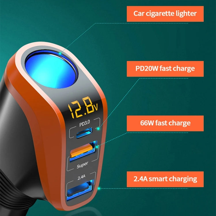 Ozio DY48TC 188W Type-C + USB Dual Port Multi-function Car Charger with Cigarette Lighter (Orange) - Car Charger by ozio | Online Shopping UK | buy2fix