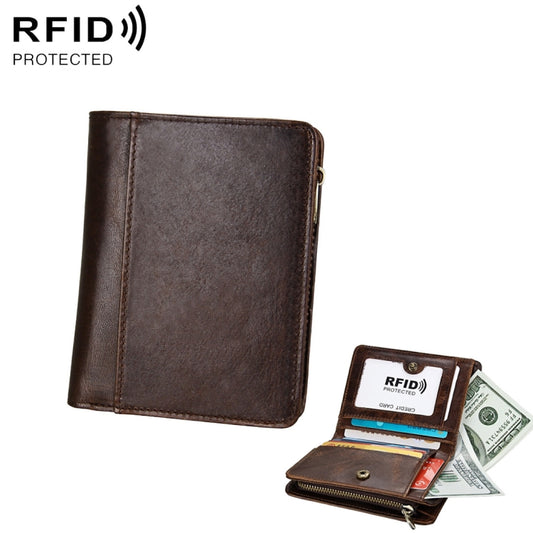 8231 Antimagnetic RFID Men Fashion Crazy Horse Textyure Genuine Leather Wallet Card Bag(Coffee) - Antimagnetic RFID Package by buy2fix | Online Shopping UK | buy2fix