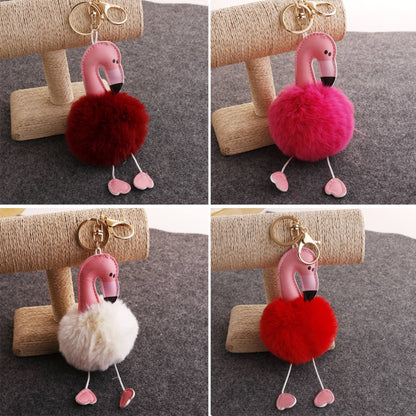 Super Metal Flamingo Key Chain Imitation Rabbit Hair Bulb Fur Plush Car Ornaments Pendant Key Ring,  Random Color Delivery - Key Rings by buy2fix | Online Shopping UK | buy2fix