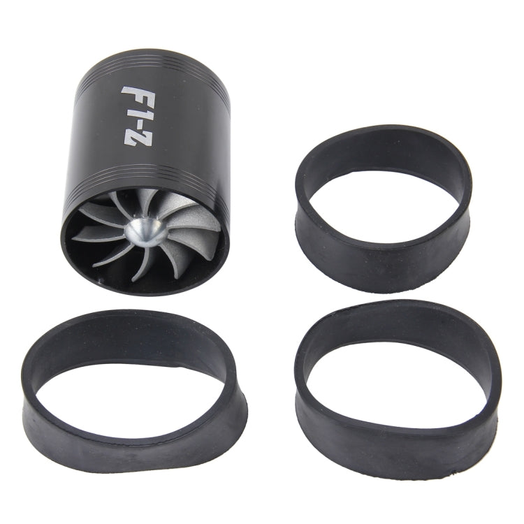 F1-Z Car Stainless Universal Supercharger Dual Double Turbine Air Intake Fuel Saver Turbo Turboing Charger Fan Set kit(Black) - In Car by buy2fix | Online Shopping UK | buy2fix