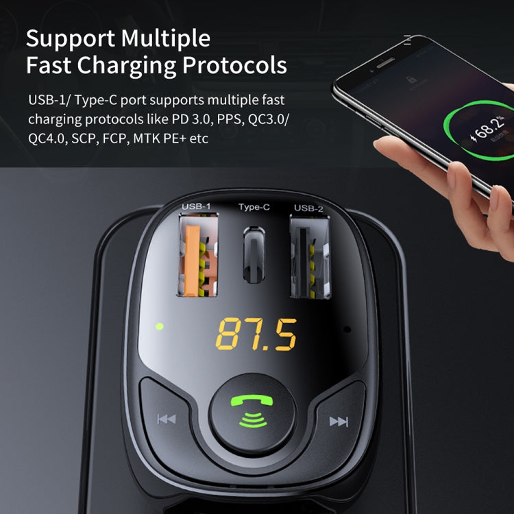 ROCK B301 Dual USB + PD Bluetooth 5.0 FM Transmitter & Car Charger, Support TF Card / U-disk(Black) - Bluetooth Car Kits by ROCK | Online Shopping UK | buy2fix