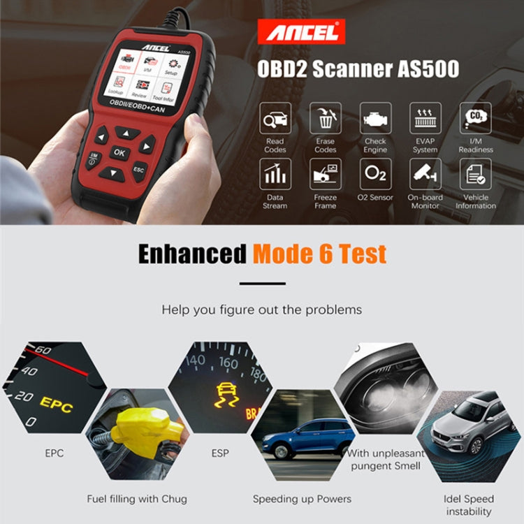 Ancel AS500 OBDII Scanner Engine Reader Car Diagnostics Tool - In Car by buy2fix | Online Shopping UK | buy2fix