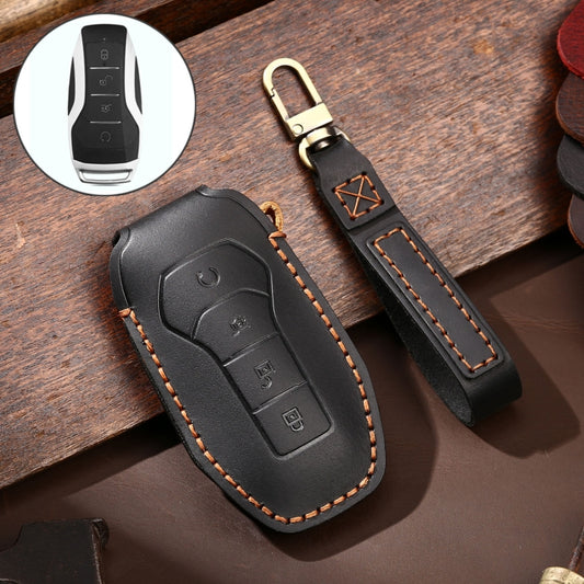 Hallmo Car Cowhide Leather Key Protective Cover Key Case for BYD(Black) -  by Hallmo | Online Shopping UK | buy2fix