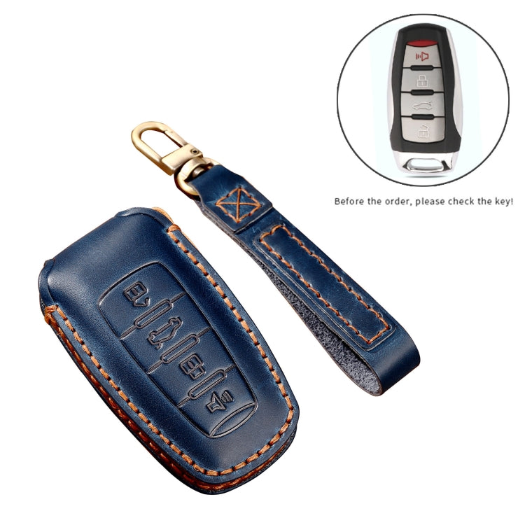 Hallmo Car Cowhide Leather Key Protective Cover Key Case for Haval H6(Blue) - Car Key Cases by Hallmo | Online Shopping UK | buy2fix