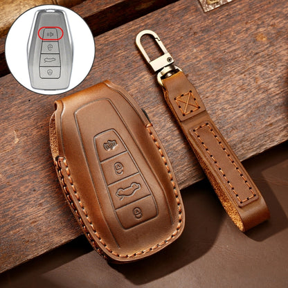 Hallmo Car Cowhide Leather Key Protective Cover Key Case for Geely Emgrand C Style(Brown) -  by Hallmo | Online Shopping UK | buy2fix