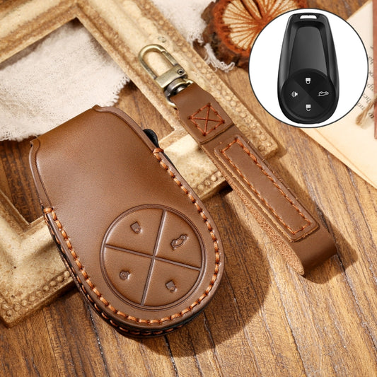 Hallmo Car Cowhide Leather Key Protective Cover Key Case for NIO ES6 / ES8(Brown) - Car Key Cases by Hallmo | Online Shopping UK | buy2fix