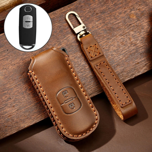 Hallmo Car Cowhide Leather Key Protective Cover Key Case for Mazda Axela 2-button(Brown) - Car Key Cases by Hallmo | Online Shopping UK | buy2fix