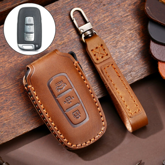 Hallmo Car Cowhide Leather Key Protective Cover Key Case for KIA K2 / K3 / K5 3-button(Brown) - Car Key Cases by Hallmo | Online Shopping UK | buy2fix