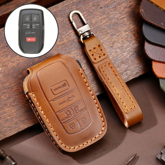 Hallmo Car Genuine Leather Key Protective Cover for Toyota Sienna 6-button (Brown) - In Car by buy2fix | Online Shopping UK | buy2fix