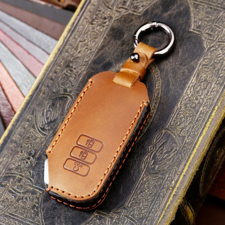 Hallmo Car Cowhide Leather Key Protective Cover for KIA (Brown) - In Car by buy2fix | Online Shopping UK | buy2fix