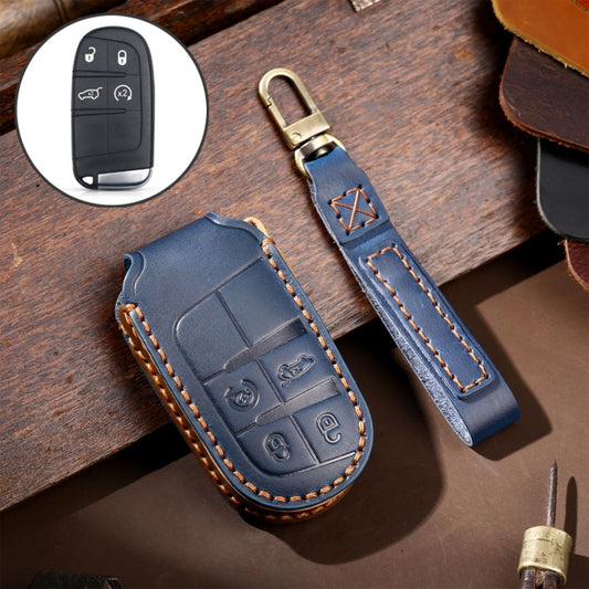 Hallmo Car Genuine Leather Key Protective Cover for Jeep Compass 4-button (Blue) - In Car by buy2fix | Online Shopping UK | buy2fix