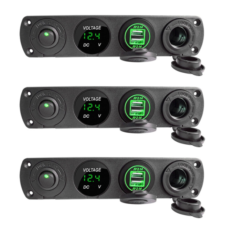 3 PCS 4-hole Panel Combination Switch Dual USB 4.2A Power Plug with Voltmeter (Green Light) - In Car by buy2fix | Online Shopping UK | buy2fix