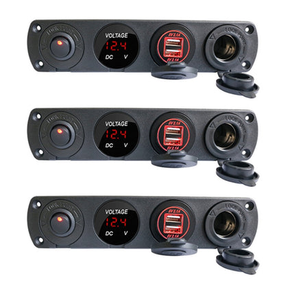 3 PCS 4-hole Panel Combination Switch Dual USB 4.2A Power Plug with Voltmeter (Red Light) - In Car by buy2fix | Online Shopping UK | buy2fix