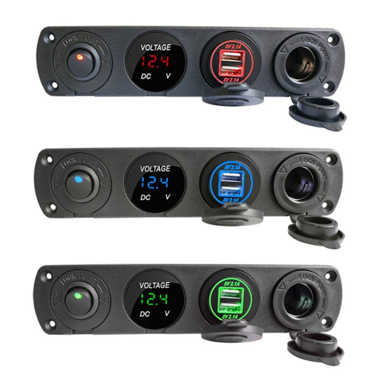 3 PCS 4-hole Panel Combination Switch Dual USB 4.2A Power Plug with Voltmeter (Green Light) - In Car by buy2fix | Online Shopping UK | buy2fix