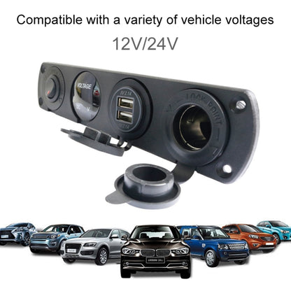 3 PCS 4-hole Panel Combination Switch Dual USB 4.2A Power Plug with Voltmeter (Blue Light) - In Car by buy2fix | Online Shopping UK | buy2fix