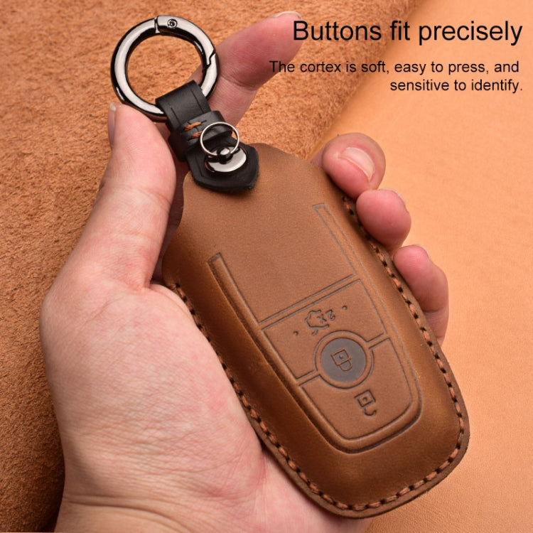For Ford Car Cowhide Leather Key Protective Cover Key Case, Three Keys Version (Brown) - In Car by buy2fix | Online Shopping UK | buy2fix