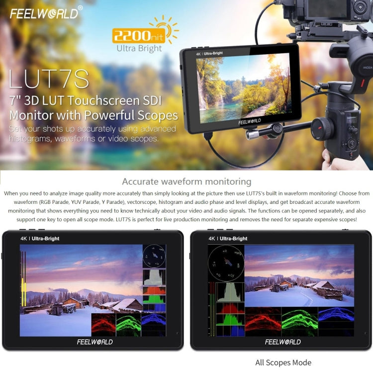 FEELWORLD LUT7S 1920x1200 2200 nits 7 inch IPS Screen HDMI 4K Touch Screen Camera Field Monitor - Camera Accessories by FEELWORLD | Online Shopping UK | buy2fix