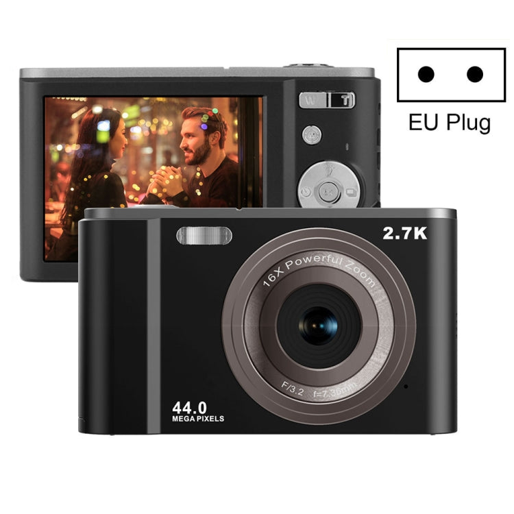 DC302 2.88 inch 44MP 16X Zoom 2.7K Full HD Digital Camera Children Card Camera, EU Plug (Black) - Consumer Electronics by buy2fix | Online Shopping UK | buy2fix