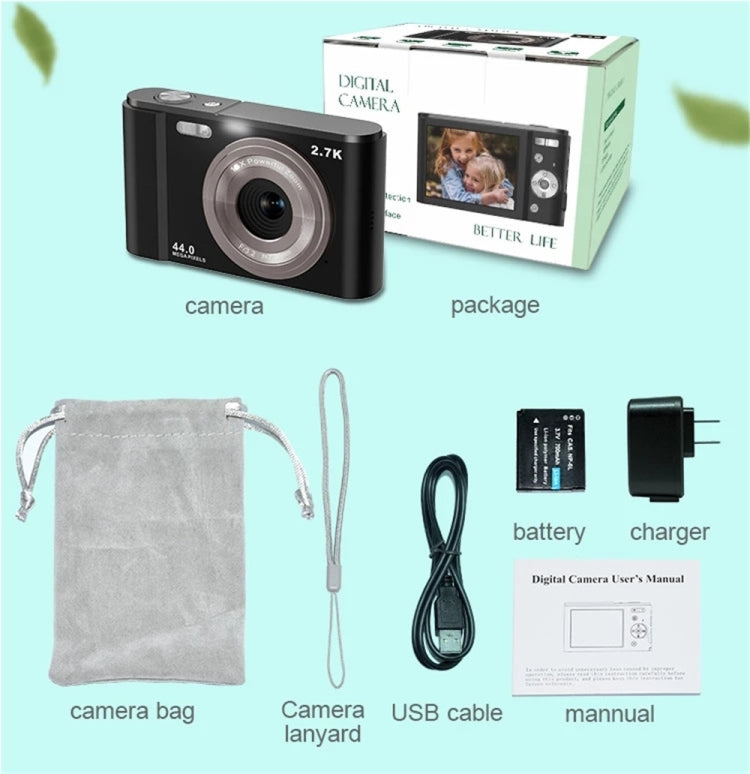 DC302 2.88 inch 44MP 16X Zoom 2.7K Full HD Digital Camera Children Card Camera, EU Plug (Black) - Consumer Electronics by buy2fix | Online Shopping UK | buy2fix